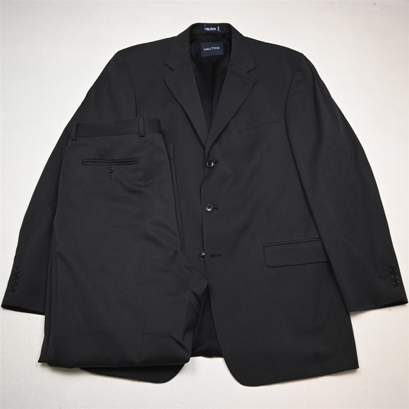 Vtg Y2K Boxy 2000s 43L 36x30 Steel Blue Gray 100% Wool Mens Jacket Pants Suit